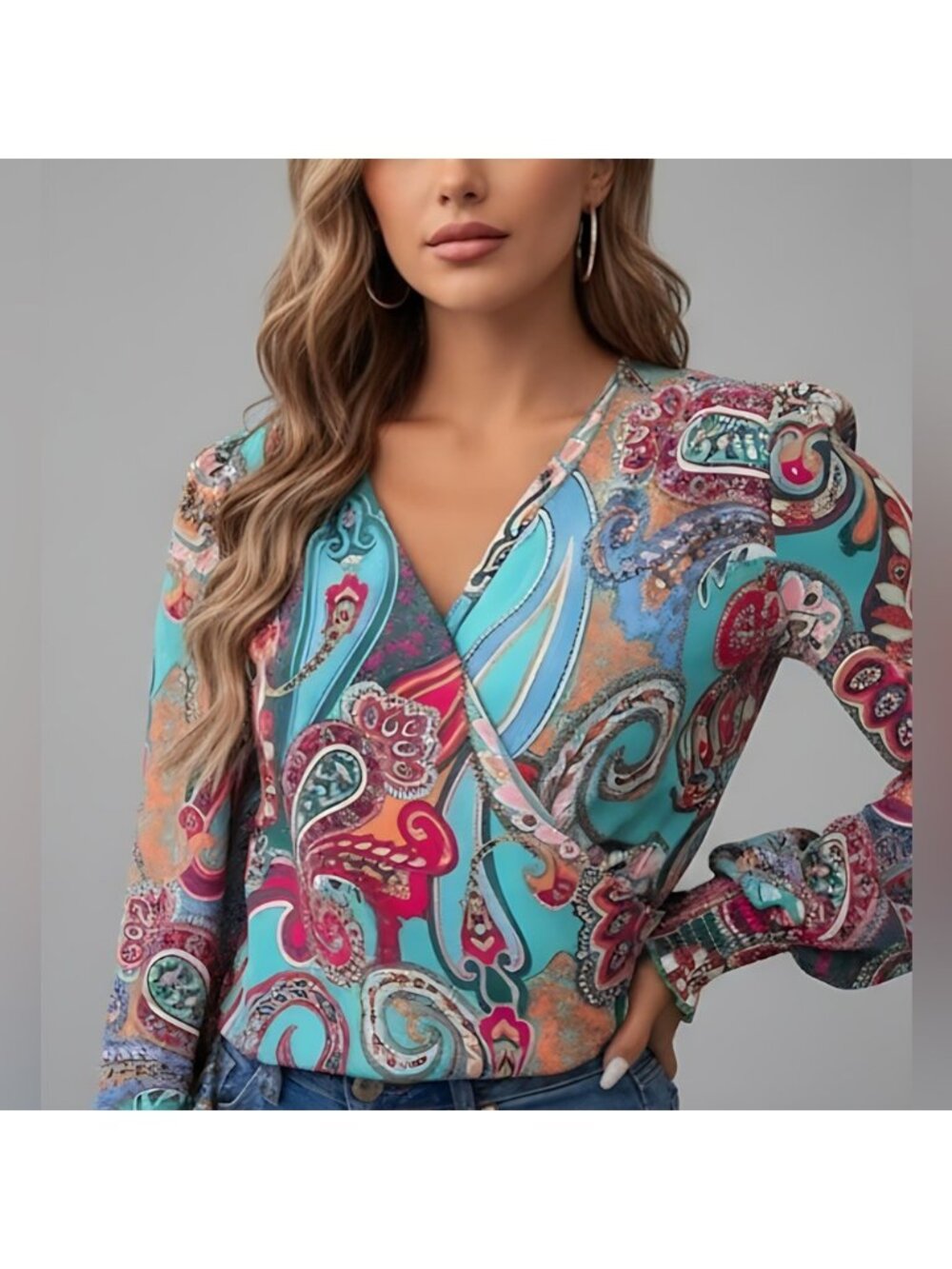 Paisley Print Flounce Sleeve Blouse - Picture 2 of 10